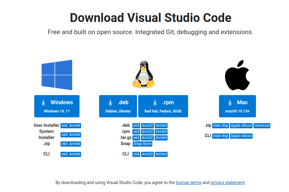Página de descarga de Visual Studio Code